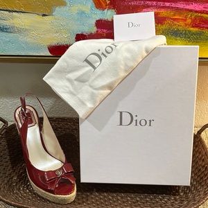 Christian Dior sz 40.5 Espadrille Peep-toe  Slingback Patent Red Sandals